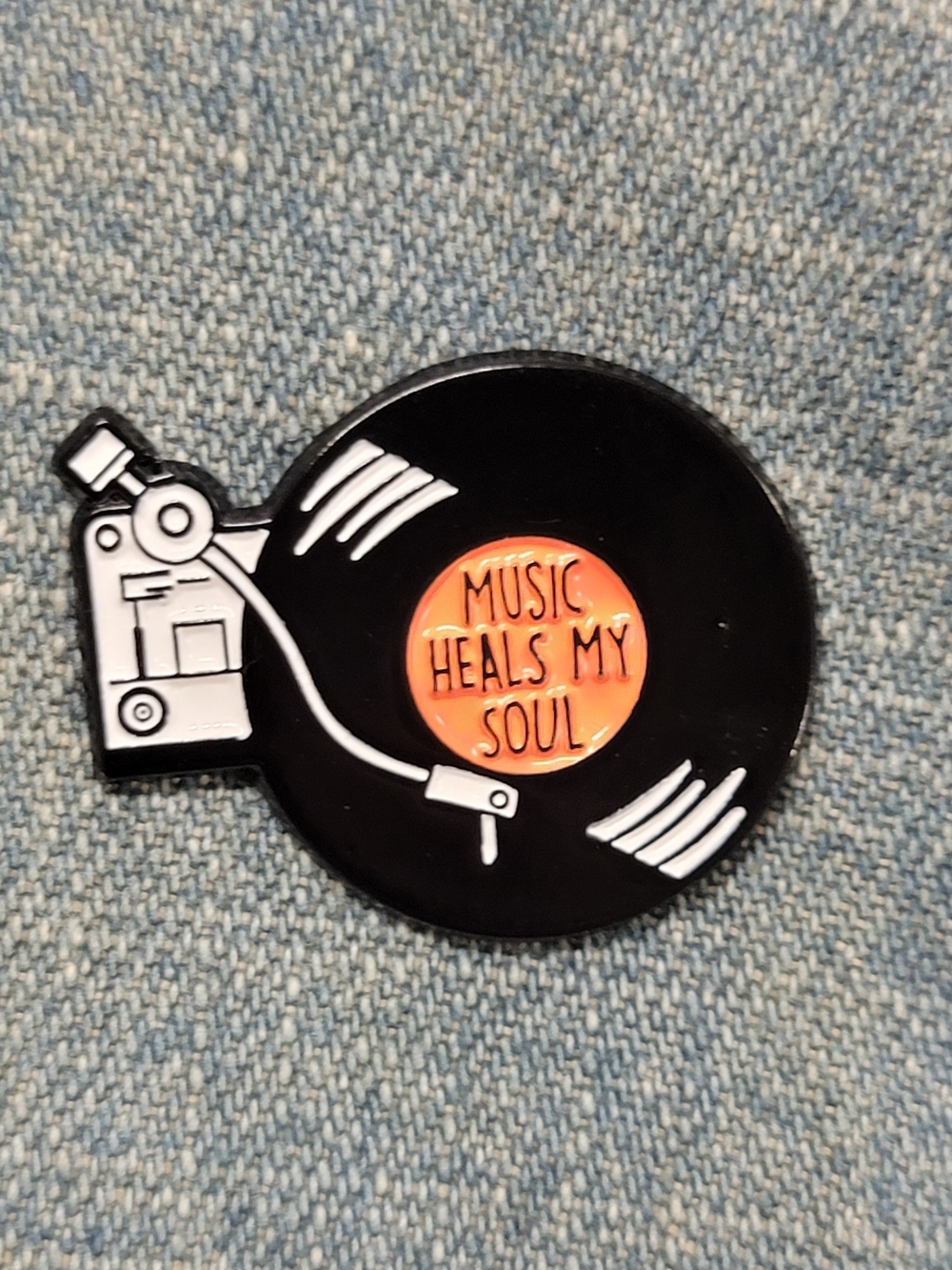 Record Player Pin- "Music Heals My Soul", Vinyl Record